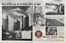 Vtg Print Ad 1953 United States Steel Two Page Ad Retro Home Wall Art Garage picture