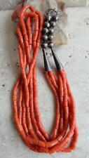 OLD PAWN VINTAGE NATIVE AMERICAN 3-STRAND NATURAL CORAL STERLING BEAD NECKLACE picture