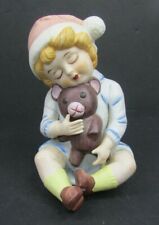 VTG Chalk Figurine Girl with Teddy Bear picture