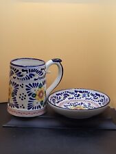 Vintage Mexican Talavera Floral Tankard & Bowl Pottery picture