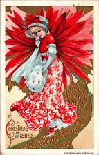 Winsch Christmas Art Nouveau Pretty Girl Red Feathers c1910 Postcard JB8 picture