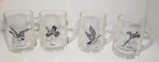 4 Vintage 1970s Federal Glass Sportsman Clear Mugs Beer Steins Barware Wild Bird picture
