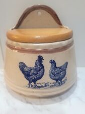 Vintage French Country Salt Box- Blue Hen Rooster Design w/Wood Lid-Precious picture