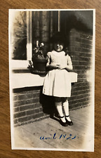 1922 Cute Young Girl Child Fashion White Dress Hat Window Plant Pot Photo P10y14 picture