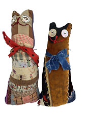 Primitive Folk Art Handmade Cats from Old Vintage Coverlet/Quilt Pair of 2 picture