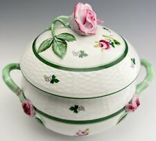🦋MINT HEREND VIENNA ROSE Vegetable Tureen Dish W/ Flowers & Asparagus Handles picture