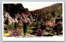 RPPC Sunken Garden BUTCHART'S GARDENS Victoria B.C. Color Tinted VTG Postcard picture