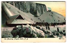 Ice Mounting Niagara Falls NY Frozen Waterfall People on Ice c1900s Postcard picture