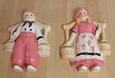 Vintage Mid Century Ceramic Wall Hanging Dutchboy & Girl Pink Occupied Japan picture