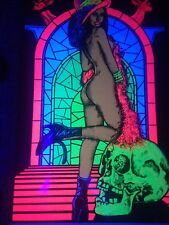 Rare Original Vintage Blacklight  Classic Halloween Witch Pin Up picture