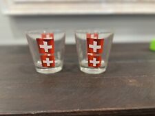 RARE SET OF 2 Vintage CERVE ITALY GLASSES - SWISS FLAG Bar ware Low Ball picture