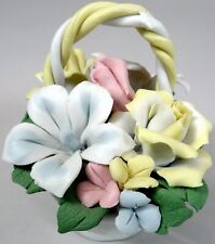 Capodimonte Flower Basket Vtg Bisque Porcelain No Damage 4x3.5in Stunning picture