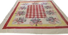Vintage 1950’s Floral With Red  & White  Center Checkered Tablecloth  picture