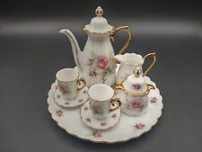 Vintage Miniature Porcelain 10 Piece Tea Set Doll House Floral Pink Roses picture