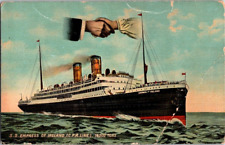 1908 postcard Canadian Pacific liner RMS EMPRESS OF IRELAND Hands across the Sea picture