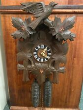 Vintage Authentic German   8 Day Cuckoo Clock w  Maple Leaf / Bird Topper picture