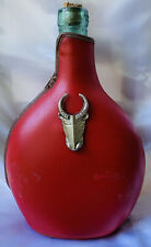Vintage Empty Viresa Green Wine Bottle With Red Zippered Case Bull Emblem picture