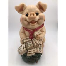 Large Pig Piggy Bank Vintage 15” T x 10”W Thick Plastic Handpainted Unique picture
