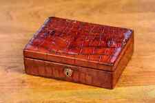 Amazing Antique Victorian Crocodile Skin Leather Jewelry Trinket Box Home Decor picture