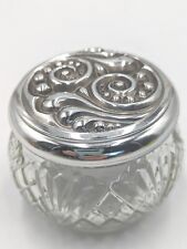 Vtg Avon Rich Moisture Cream Glass Vanity Jar Ornate Silver Lid Empty Orig Label picture