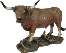 Lifelike North American Brown Texas Longhorn Cattle Cow Steer Bull Figurine 11.5 picture