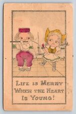 c1911 Life Is Merry When The Heart Is Young - Posted, Nice Msg ANTIQUE Postcard picture