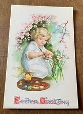 Vintage Wolf Easter Postcard  - Ellen Clapsaddle - Girl Paints Daffodils picture