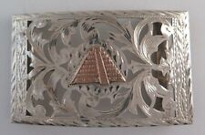 Vintage Sterling Silver Aztec Pyramid Quality Mexican Western Belt Buckle picture