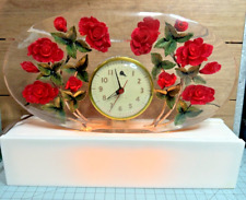 Vintage Rose Clock in Clear Lucite about 12