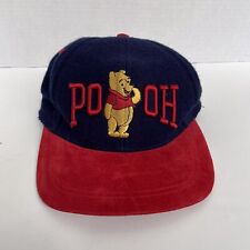 VTG 90s Winnie The Pooh Embroidered Blue Red Wool Leather Strap Adjustable Cap picture
