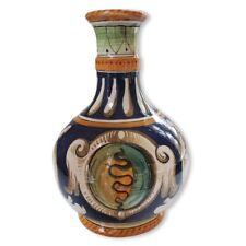 Vintage Deruta Italy Saca Castelli Pottery Vase Hand Painted Cobalt Blue Dragons picture
