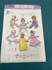 UNCUT ORIG SIMPLICITY SEWING PATTERN 7208 BABY DOLL CLOTHES FITS 17