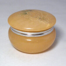 VTG Genuine Alabaster Hinged Ring Trinket Box Peach Natural Stone Made in Italy picture