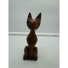 Vintage Wood Siamese Cat Figure Sculpture 6 Inch MCM picture