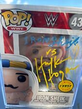 autograhed Iron Sheik Funko Pop signed by sheik and hulk hogan with 2 SOA picture