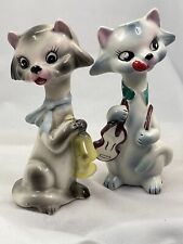 Vintage Set of 2 Anthropomorphic Figurine Cat Porcelain Bud Vases Japan picture