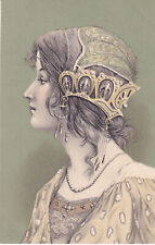 19??-VINTAGE ART NOUVEAU-SIGNED-BY STYLE MUCHA-CHARMING BEAUTIFUL WOMAN-PC-4 picture