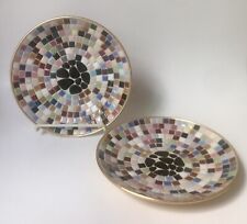 2 VTG MCM mosaic Tile Shallow Bowls Trays. 8” Round x 1” Colorful. Grt. Cond. picture