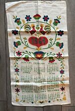 Vintage Red ROOSTER Linen  Kitchen Tea Towel 1964 Dutch Flowers Heart Calendar picture