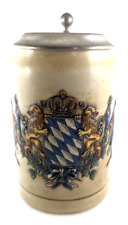 * Bayern Pewter Lidded Beer Stein Mug Coat Of Arms Ceramic Bavaria Germany picture