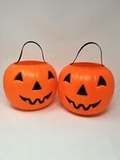 2-Vintage Empire Halloween Blow Mold Pumpkin Jack O Lantern Candy Holder Basket picture