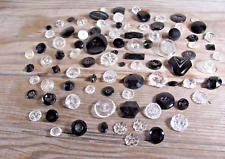 ATQ VTG Lot of 90 clear & black glass crystal buttons reverse facet fancy cut picture