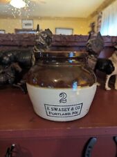 Excellent Antique 2 Quart Swasey & Co Portland ME Stoneware Bean Pot Crock  picture