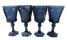 Fostoria Virginia Four Dark Blue Glass Pedestal Water Goblets 8 oz  7