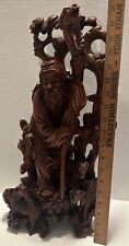Vintage Asian Man With 3 Mountain Goats Wooden Sculpture  picture