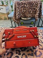 Vintage Small Singer Wooden Fold Out Sewing Notion Box Travel Caddy Wood Kit picture