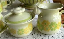 FRANCISCAN EARTHENWARE Yellow Green PICNIC Cream  & Sugar Bowl Set Vintage 1970s picture