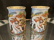 Vintage Pair Capodimonte Vase Figural Mythology, Nudes Italy 6” picture