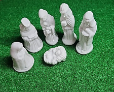 Vintage Handmade 6 Piece Jesus In The Manger Christmas Nativity Scene White picture