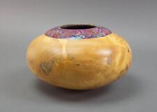 Marc Wroe Turned Burl Wood Vase Coral Turquoise Sugilite Lapis Sodalite Inlay picture